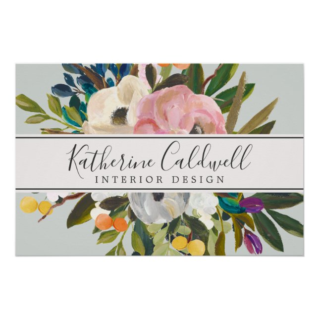 Painted Floral Business Card Poster (Front)