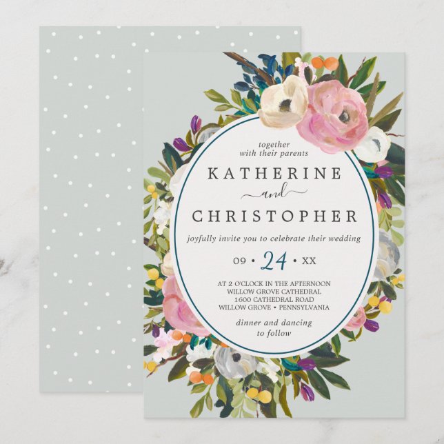 Painted Floral Casual Wedding Invitation (Front/Back)