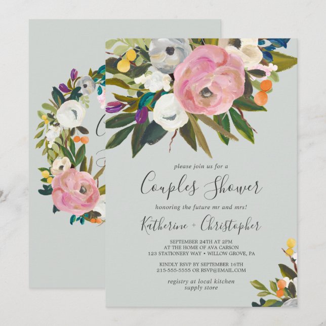 Painted Floral Couples Shower Invitation (Front/Back)