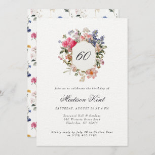 Painted Floral Crest 60th Birthday Party Invitation