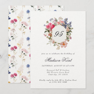 Painted Floral Crest 95th Birthday Party Invitation