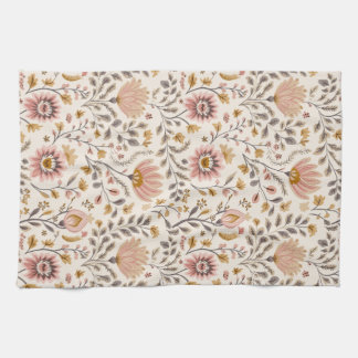 Painted Floral Folk Art Tea Towel