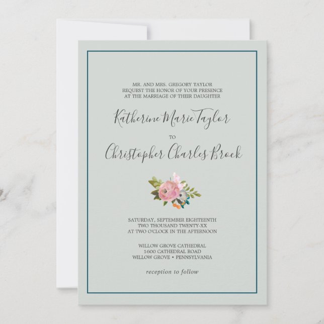 Painted Floral Formal Wedding Invitation (Front)