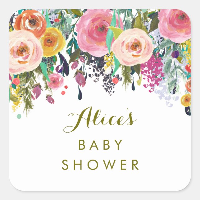 Painted Floral Garden Baby Shower Stickers (Front)