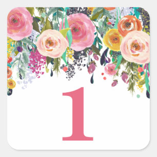 Painted Floral Garden Number Birthday Party Square Sticker
