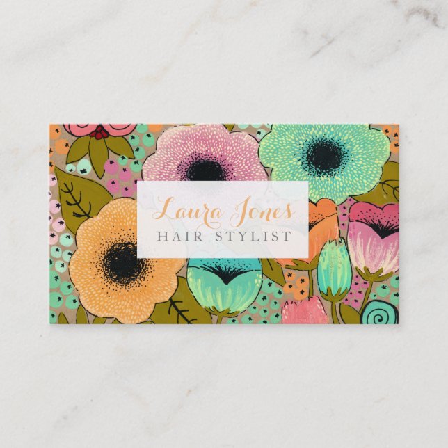 Painted Floral Hair Stylist Appointment Cards (Front)