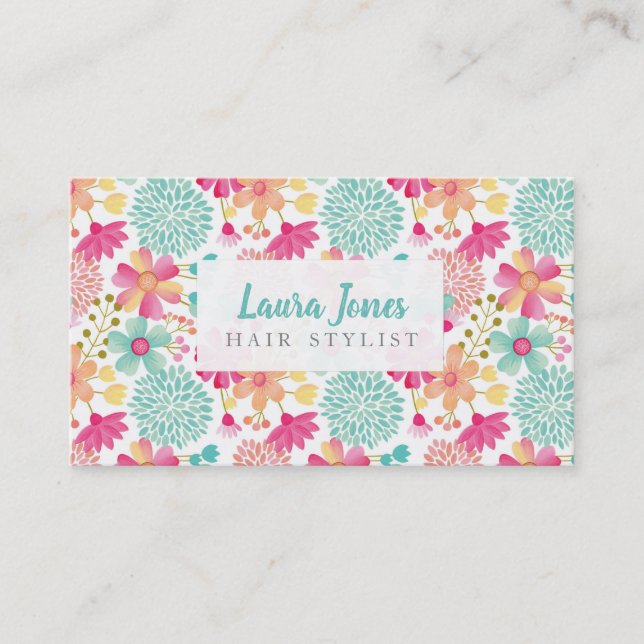 Painted Floral Hair Stylist Appointment Cards (Front)