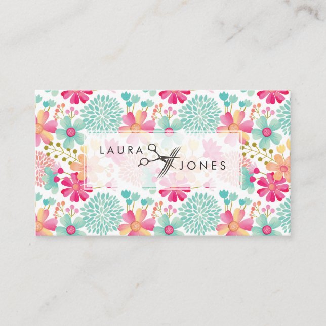 Painted Floral Hair Stylist Salon Appointment Card (Front)