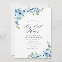 painted floral light blue bridal shower invitation