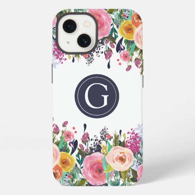 Painted Floral Monogram Apple iPhone Case (Back)