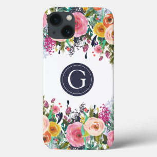 Painted Floral Monogram Apple iPhone Case