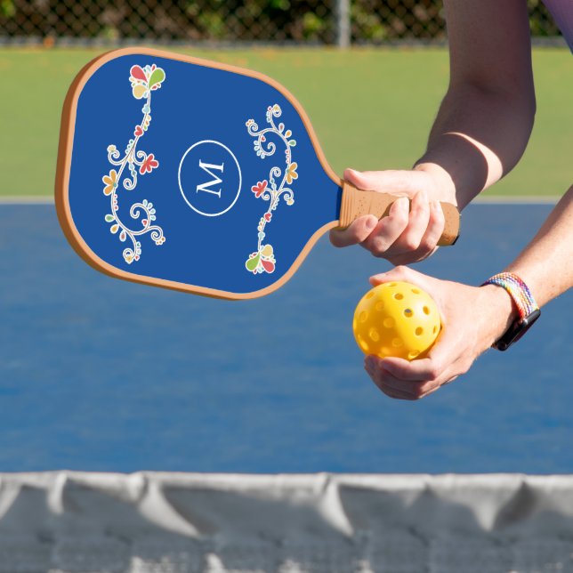 Painted Floral Monogrammed Pickleball Paddle (Insitu)
