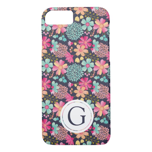 Painted Floral Navy Monogram Iphone Case (Back)