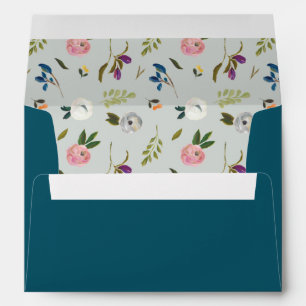 Painted Floral Pattern Teal Wedding Invitation Envelope