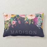 Painted Floral Personalised Girls Cushion<br><div class="desc">Personalised girls bed cushion/pillow with her own professionally printed name on it. Great gift idea for a young girls teenage birthday, for a sweet 16 gift, for a housewarming present. Gorgeous hand painted acrylic flowers. A range of gorgeous rose flowers in a variety of pink shades and yellows/creams overlapping with...</div>