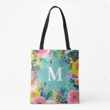 Painted Floral Personalised Monogram Canvas Bag