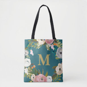 Painted Floral Personalised Monogram Canvas Bag