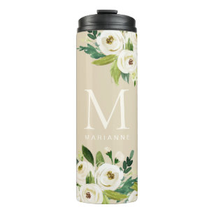 Painted Floral Personalised Monogram Quote Thermal Tumbler