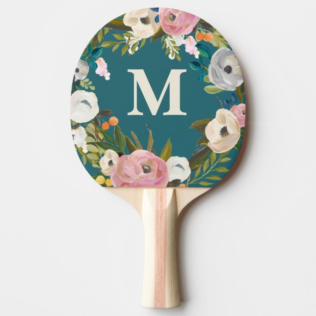 Painted Floral Personalised Monogram Table Ping Pong Paddle (Front)
