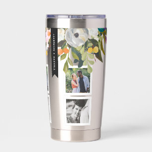 Painted Floral Photo Collage Personalised Names Insulated Tumbler