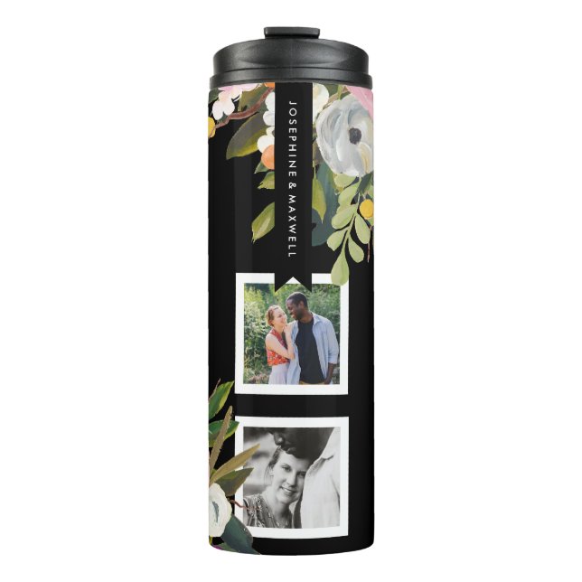 Painted Floral Photo Collage Personalised Names Thermal Tumbler (Front)