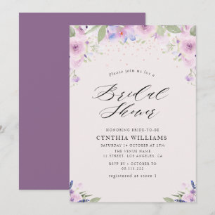 painted floral purple lavender bridal shower invitation