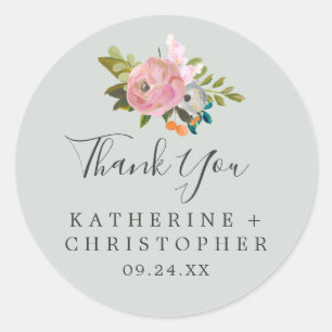 Painted Floral Thank You Wedding Favour Sticker