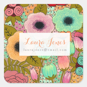 Painted Floral This Belongs To Personalised Square Sticker