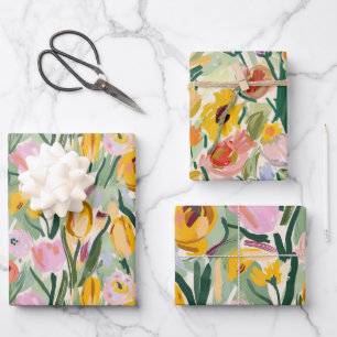 Painted Floral Tulip & Sunflower Wrapping Paper