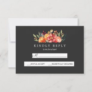 Painted  Floral Wedding Grey  Response Rsvp