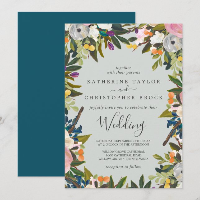 Painted Floral Wedding Invitation (Front/Back)