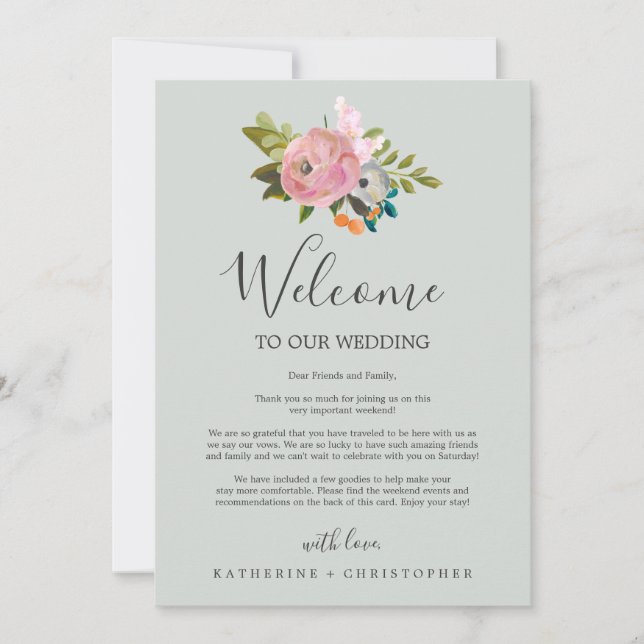Painted Floral Wedding Welcome Letter & Itinerary (Front)