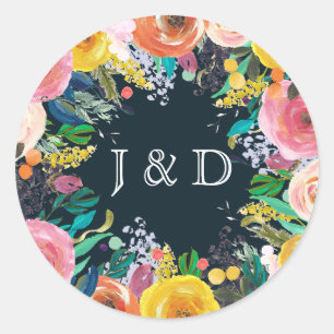 Painted Floral Wreath Circle Initials Custom Label