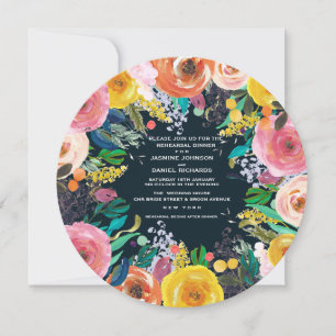 Painted Floral Wreath Rehearsal Dinner Circle Invitation