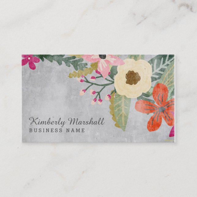 Painted Florals Business Card / Grey (Front)