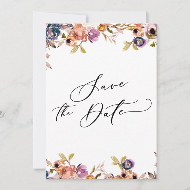 Painted Florals Luxury Calligraphy Save the Date Invitation (Front)