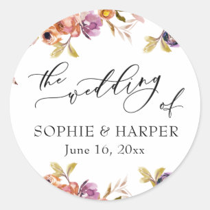 Painted Florals Luxury Calligraphy The Wedding Of Classic Round Sticker