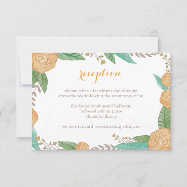 Painted Florals Wedding Reception Card (Front)
