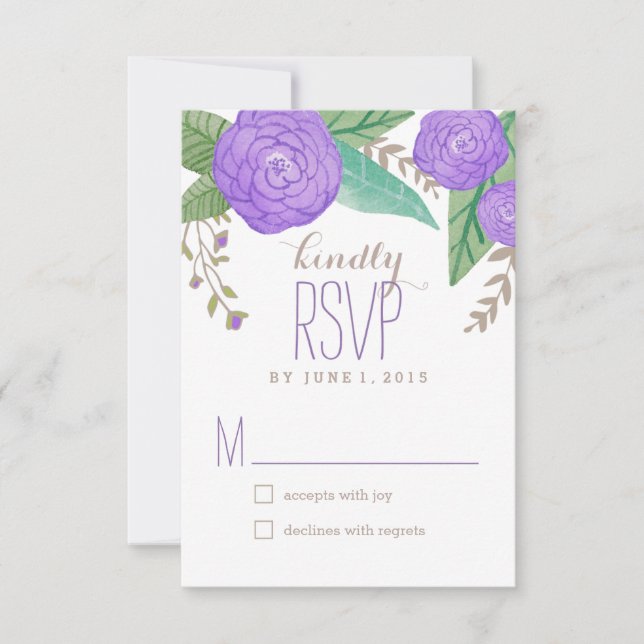 Painted Florals Wedding Response / RSVP Cards (Front)