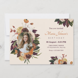 Painted flower blossom photo birthday invitation