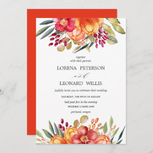 Painted Flower Modern ELEGANT Rustic Orange Invitation
