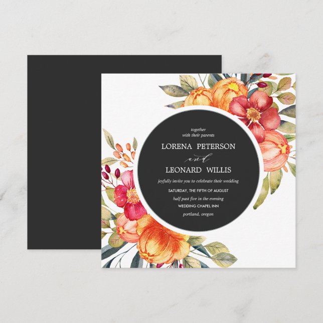 Painted Flower Modern ELEGANT Rustic round grey Invitation (Front/Back)