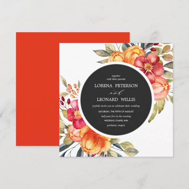 Painted Flower Modern ELEGANT Rustic round grey Invitation (Front/Back)