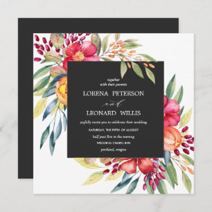 Painted Flower Modern ELEGANT Rustic square grey Invitation