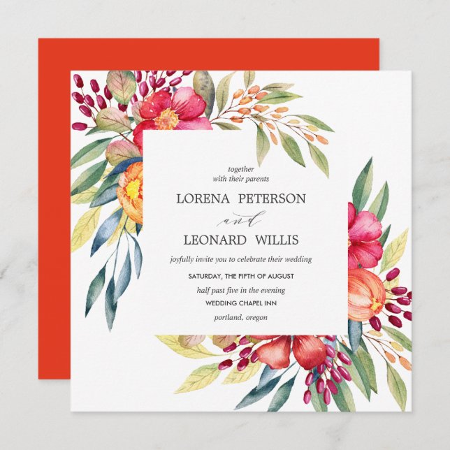 Painted Flower Modern ELEGANT Rustic square Invitation (Front/Back)