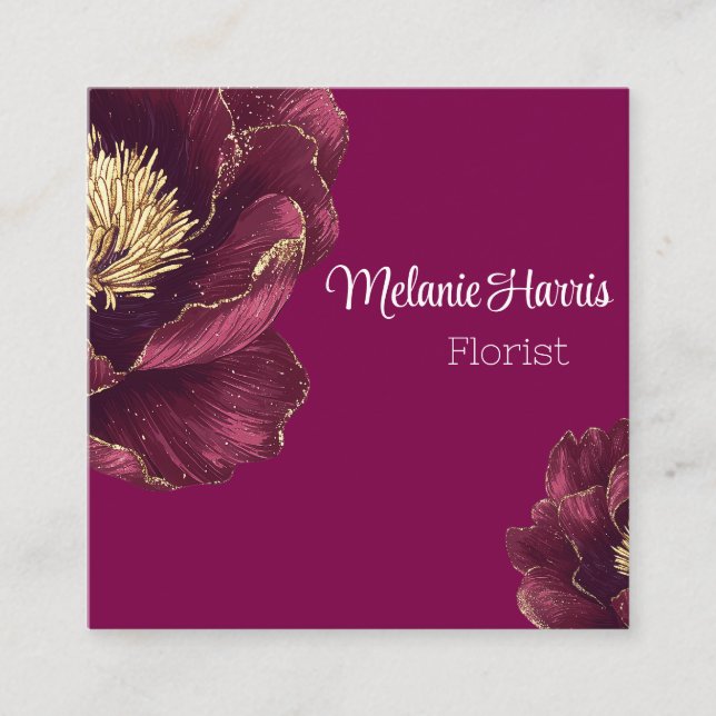 painted flower peony burgundy with gold glitter  loyalty card (Front)