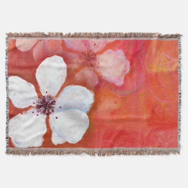 Painted Flowers and Swirls Throw Blanket (Front)