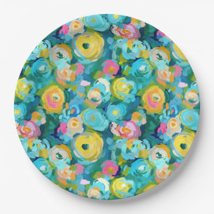 Painted Flowers Art Colourful Summer Floral Fun Paper Plate