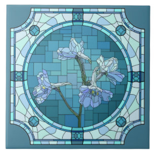 Painted Flowers, Blue Iris (stained glass look) Tile