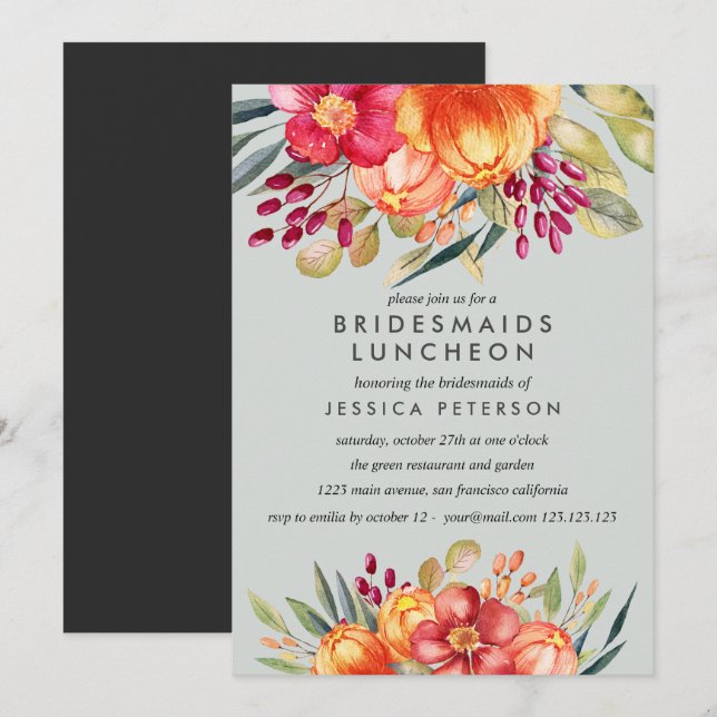 Painted  Flowers Bridesmaids Luncheon Wedding Invitation (Front/Back)